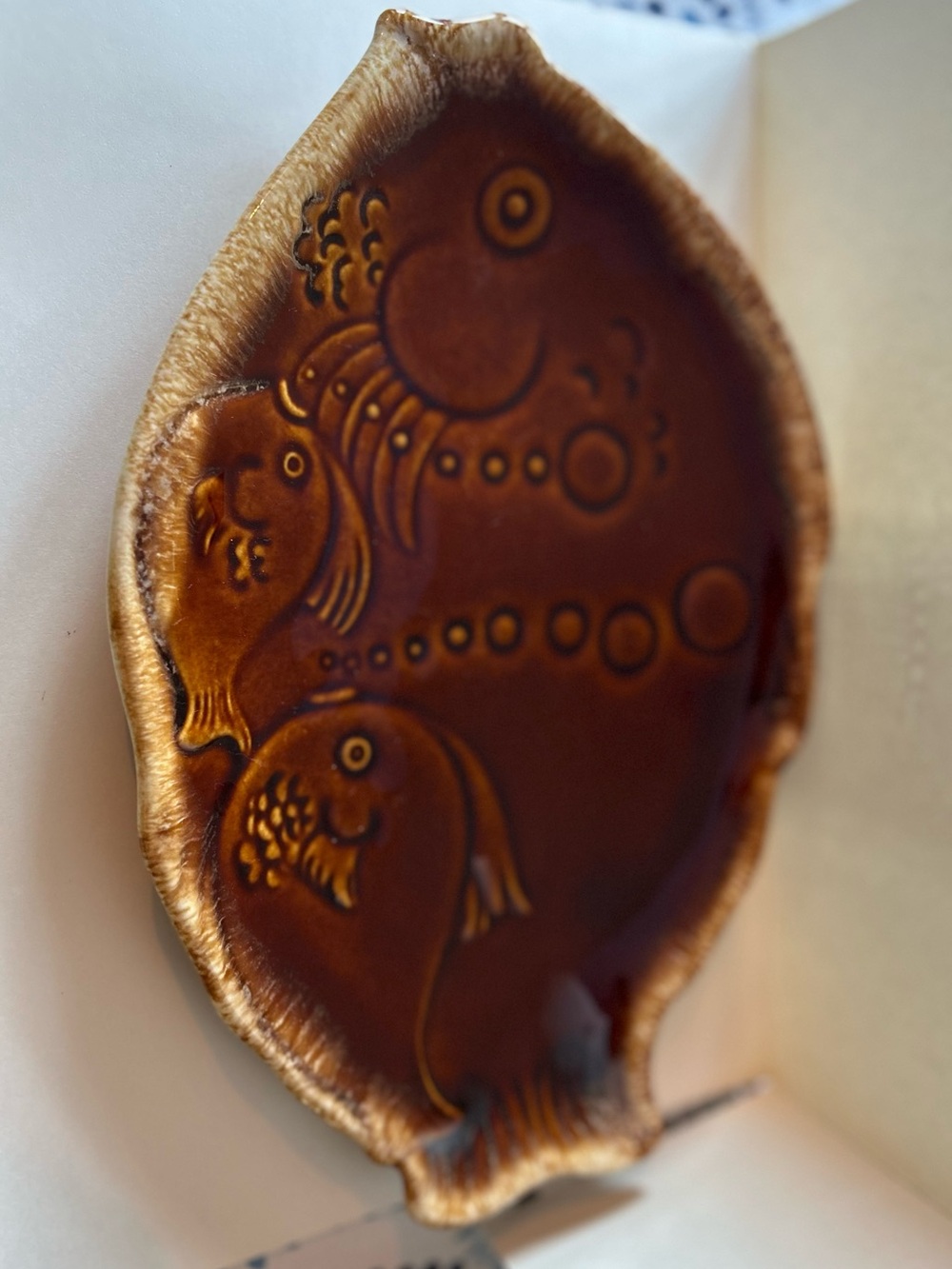 Hull Oven Proof Handcrafted Brown Ceramic Fish Dish - 1970s